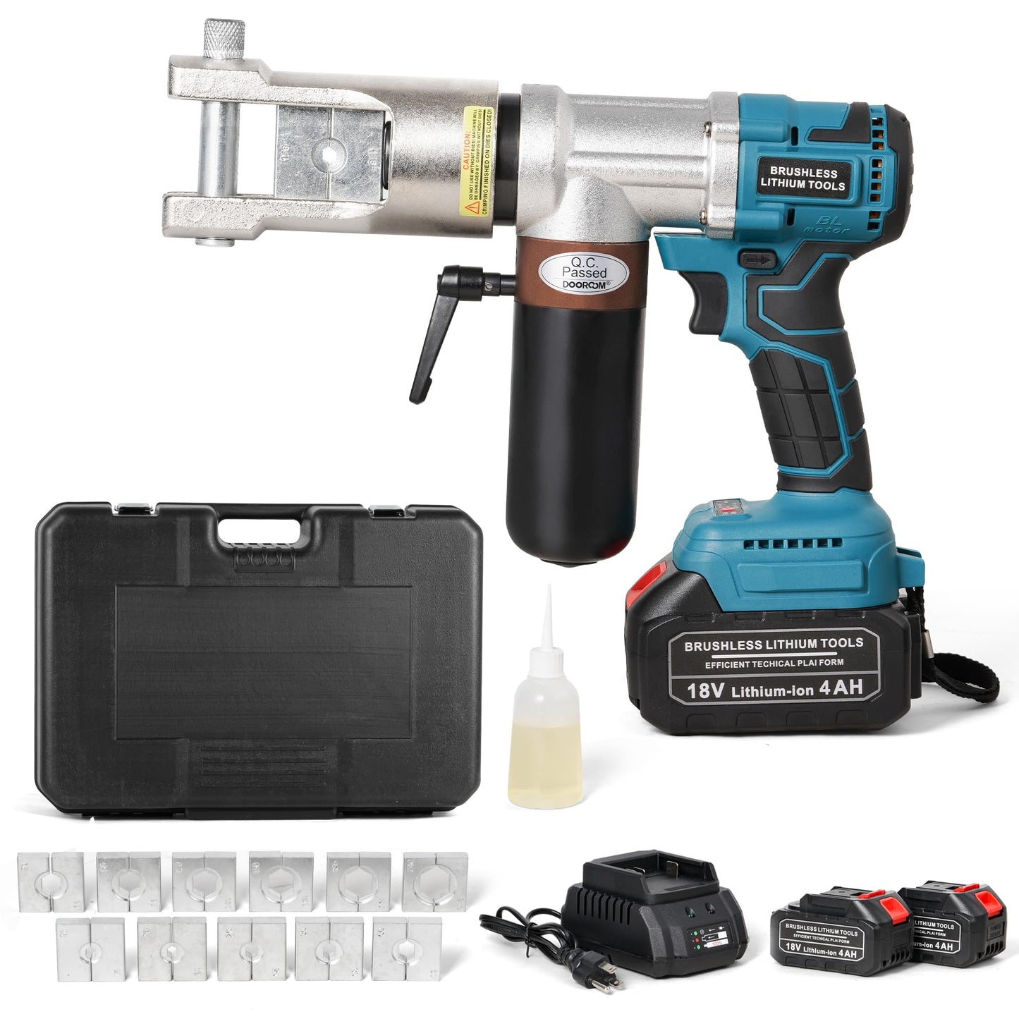 DOOROOM Electric Hydraulic Cable Lug Crimping Tool, 8 AWG to 500 MCM Terminal, Cable, Wire Electric Crimper Tool Kit, Battery Crimp Tool Kits with 11 Dies