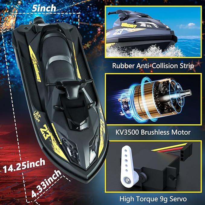 Cheerwing UDI023PRO Brushless RC Jet Boat for Adults High Speed 25KM/H Remote Control Boat for Pools and Lakes
