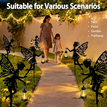 Solar Fairy Garden Statues Outdoor Decor 2 Pack Metal Fairy Figurine Light StakeHousewarming Ornament for Patio Lawn Yard Pathway - Unique Gift Ideas for Gardening Mom Grandma Birthday