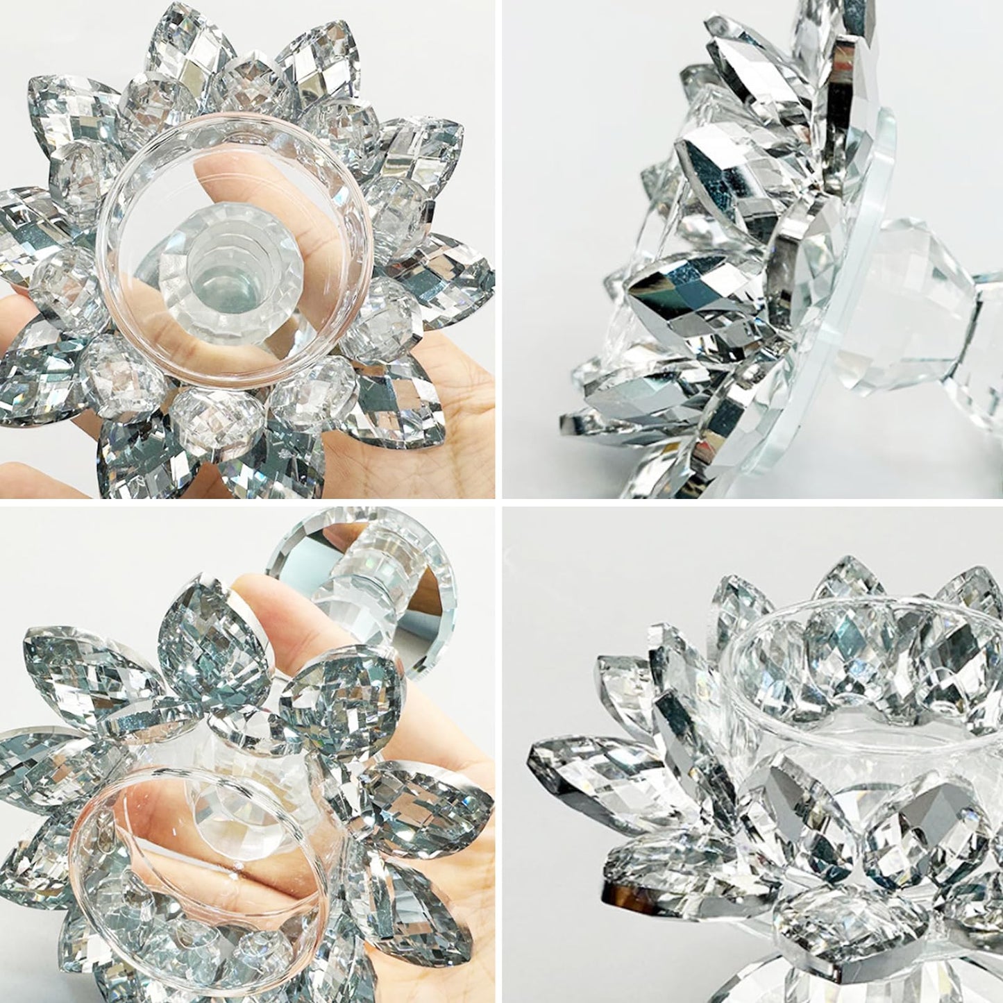 Xisakaca Crystal Lotus Flower Candle Holder, Votive Tealight Candlestick Stand for Table Centerpiece Party Wedding Decor Transparent