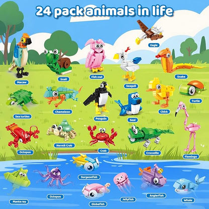 24 Packs Party Favors for Kids – 779 PCS 6-in-1 &amp 12-in-1 Animal Building Blocks Set with Animal Cards – Goodie Bag Fillers Classroom Prizes Birthday &amp Easter Gifts for Kids Ages 6-12