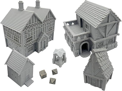Paintable Tabletop Miniature Little Town Building Terrains - 18mm Scale Dioramas Building Set Scenery with Medieval Architecture Style by HAUTICO (HVillageHouses4-1)