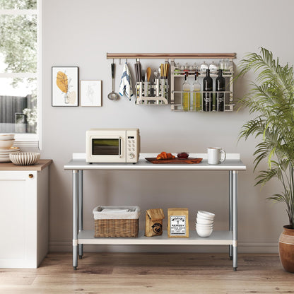 HARDURA Stainless Steel Table Prep & Work Table 24 x 60 Inches NSF Heavy Duty Commercial with Undershelf and Backsplash for Restaurant Kitchen Home and Hotel