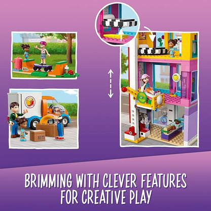 LEGO Friends Main Street Building Heartlake City Café &amp Hair Salon 41704 Modular Building Toy Doll House for Pretend Play Fun with Shops Hair Salon and Mini Dolls Gift Idea for Kids Girls Boys