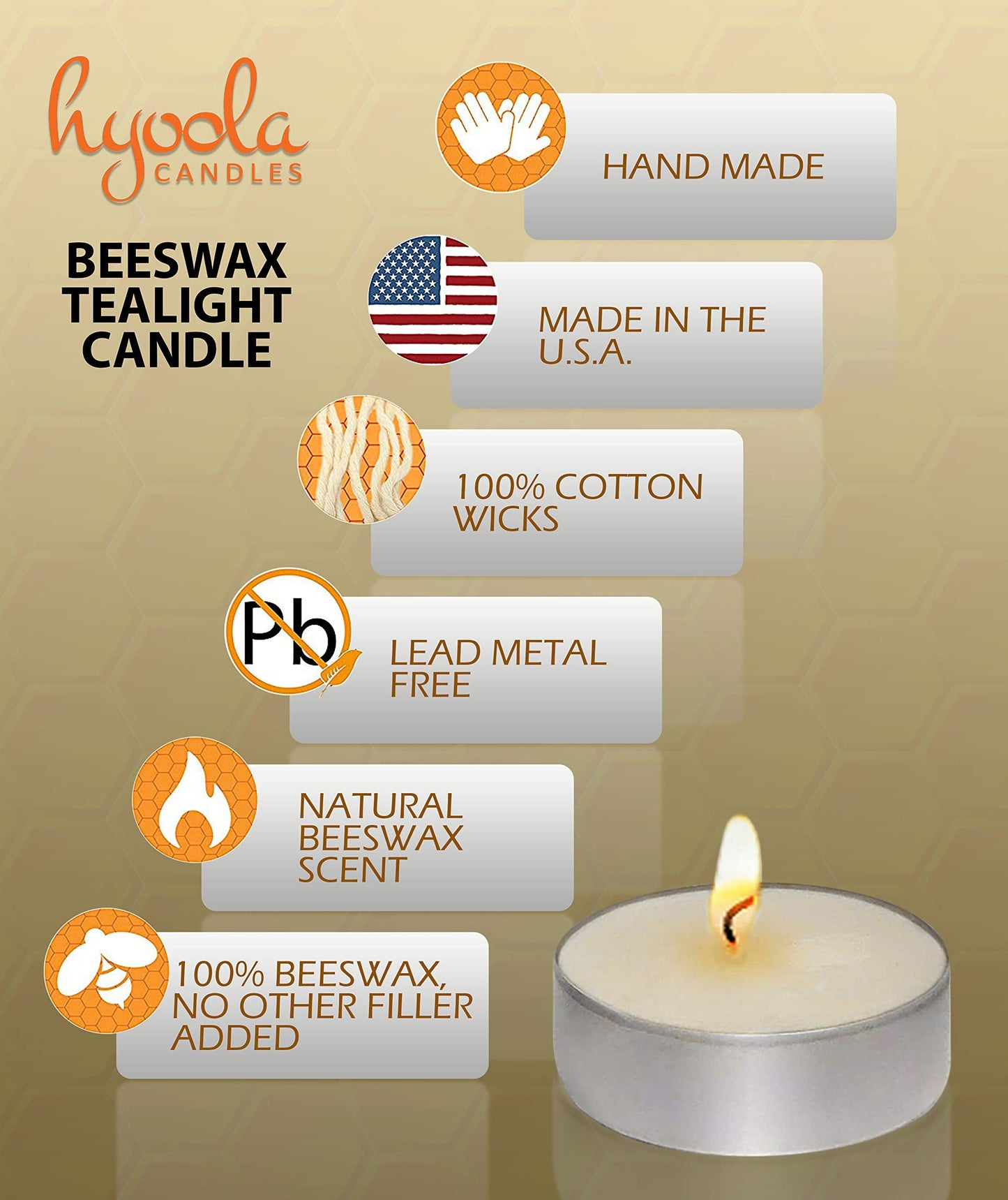 HYOOLA White Beeswax Tealight Candles in Aluminum Cup - 24 Pack - 100% Pure Natural Beeswax Candles
