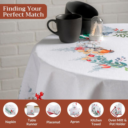 Maison d' Hermine Table Cloth Round Table 100% Cotton 69 Inches Fall Tablecloth Reusable Everyday Use for Thanksgiving Christmas Decorations Dining Farmhouse Party (Morzine)