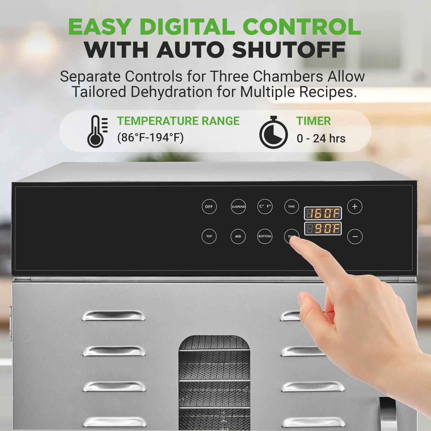 NutriChef 30 Layer & 3 Chamber Commercial Food Dehydrator Machine - Stainless Steel Trays, Digital Timer and Temperature Control, Ideal for Jerky Meat, Fruit, Pet Treats, Vegetables, and Herbs