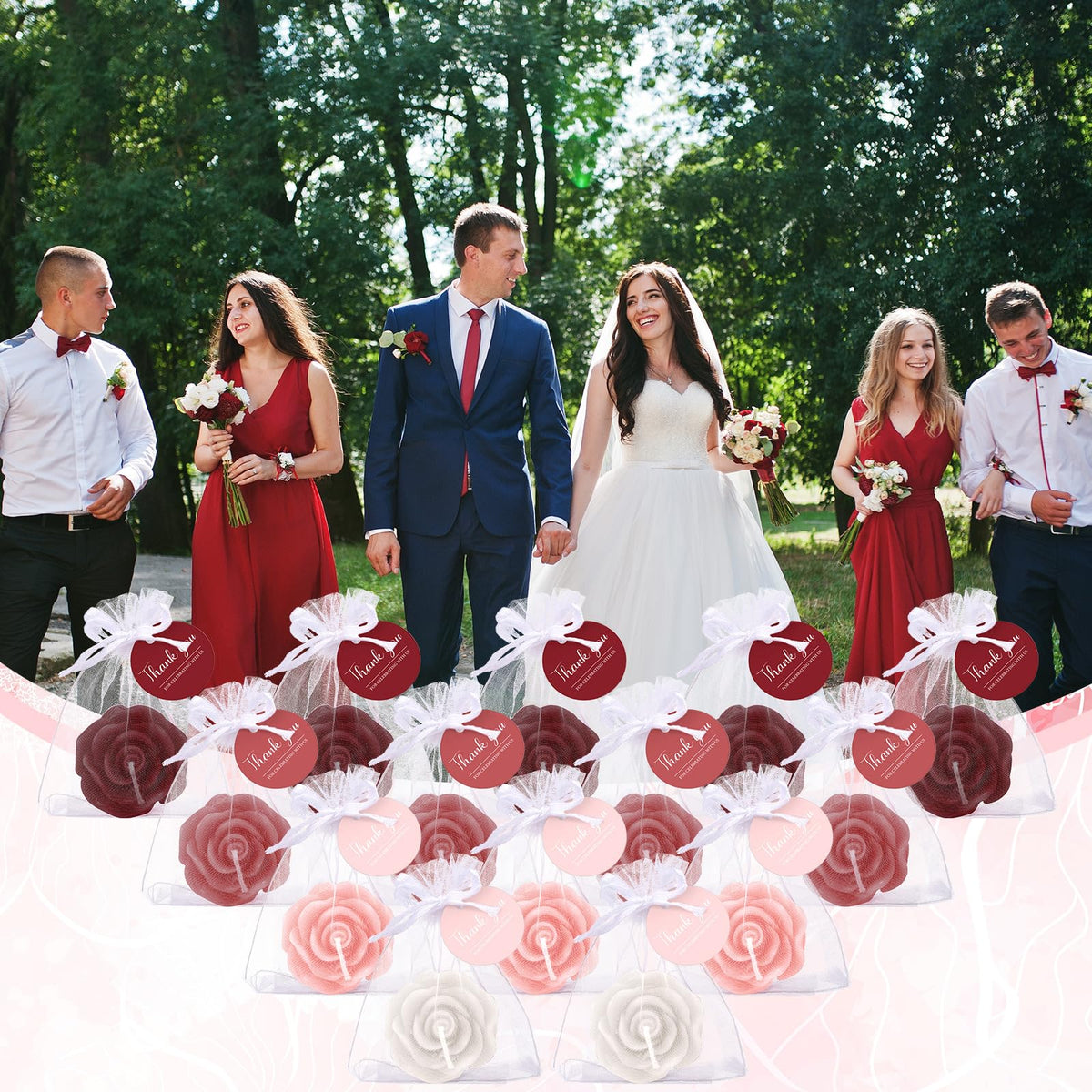 Treela 24 Setflower Candles Wedding Favor for Guests Mini Burgundy Rose Shaped Tealight Candles for Return Gift Wedding Birthday Bridal Shower Housewarming Party