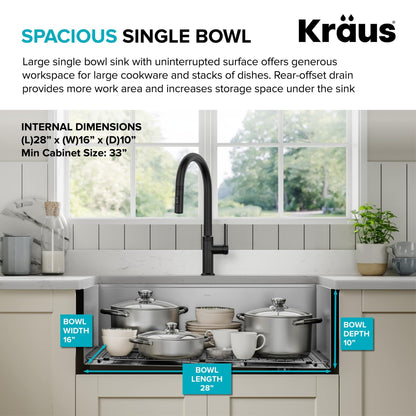 Kraus Kore 30-Inch Farmhouse Workstation with In Sink Dish Drying Rack, Stainless Steel Kitchen Sink, KWF410-30