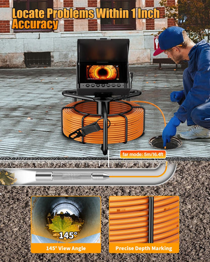 Sewer Camera 100ft, Drain Camera 4.3" with 23mm 1080P Probe, 8500mAh, 32GB Audio & Video Record, IP68 Waterproof for Drain Pipe, Plumbing & Industrial Inspection, Endoscope Camera with Light(12 LEDs)