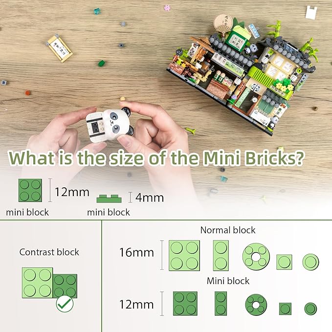 Street View Tea Shop Mini Building Blocks MOC Creative Building Toys Cute Panda Animals Building Set for Girls 6-12 Simulation Architecture Construction Toy Gift Idea for Kids Adults (860PCS)