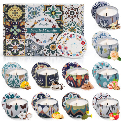 Scented Candles Gift Set, 10 Pack Candles for Home Scented, 250 Hour Long Lasting Soy Candle with Two Coasters, Gifts for Women, Aromatherapy Candle for Stress Relief, Relaxation, Bath, Yoga