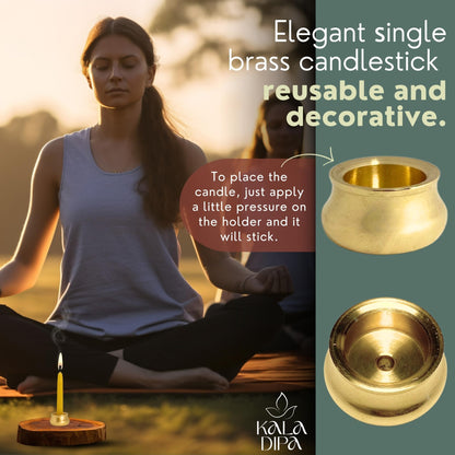 20 Minute Beeswax Meditation Candles – Set of 20 Mini Taper Candles with Brass Candle Holders, Dripless & Smokeless – Ritual, Yoga & Mindfulness Gift – KALA DIPA