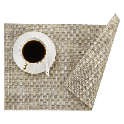 SHACOS Placemats Set of 6 Woven Vinyl Place Mats Wipeable Heat Resistant Stain Resistant Table Mats Indoor Outdoor, Beige