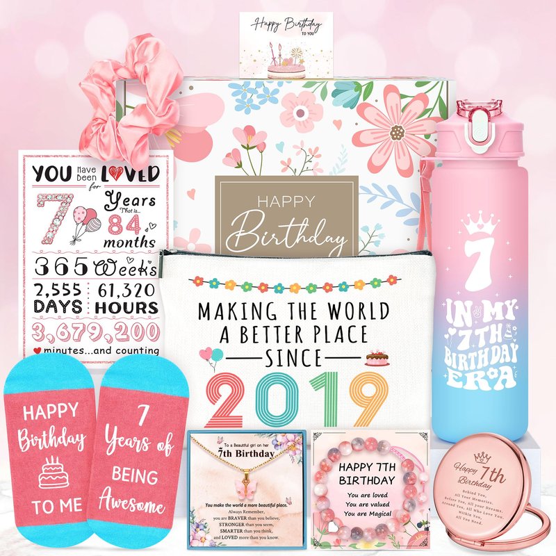 7 Year Old Girl Birthday Gifts for 7 Years Old Girls Gift Ideas Trending 7th Birthday Gifts for Girls Cool Seven Year Olds Girl Gift Happy 7th Decoration Present Popular Things with Tumbler Canvas Bag