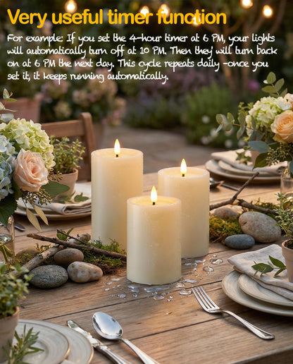 Gmnee 3"x6" Outdoor Waterproof Flameless Candles with Remote and Timers, LED Candles, Battery Operated Candles, Electric Fake Pillar Candles for Patio Porch, and Lanterns Decor (Ivory, Plastic)