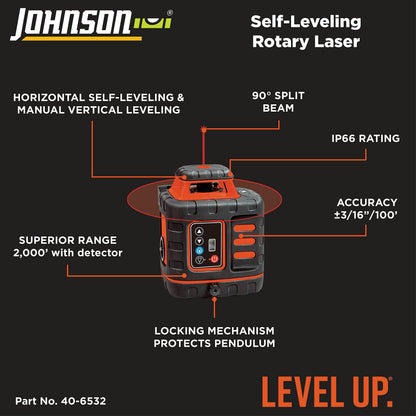 Johnson Level & Tool 99-027K Self-Leveling Rotary Laser System, 8.75", Red, 1 Kit,Orange
