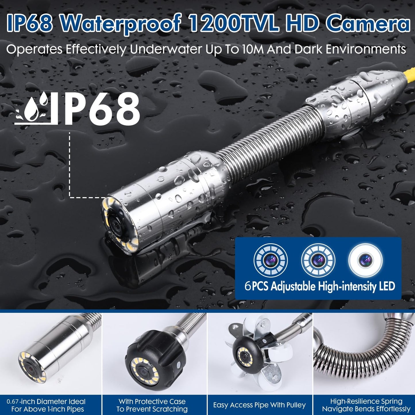 Sewer Camera 100FT,Waterproof JQKJCAM Plumbing Sewer Drain Snake Camera w/Light,4.3'' HD 32GB DVR Screen,Distance Counter,3.5''Roller Guide,17MM Sewer Scope for>=1'' Pipe Line Duct Inspection