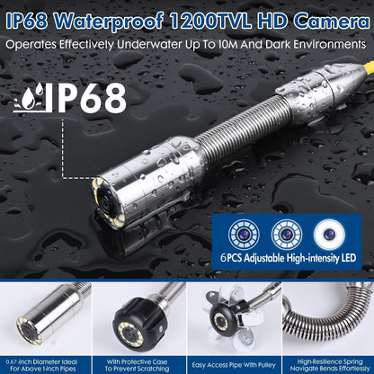 Sewer Camera 100FT,Waterproof JQKJCAM Plumbing Sewer Drain Snake Camera w/Light,4.3'' HD 32GB DVR Screen,Distance Counter,3.5''Roller Guide,17MM Sewer Scope for>=1'' Pipe Line Duct Inspection