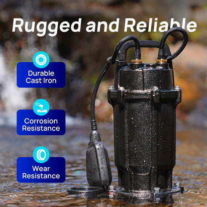 Aquastrong 1 HP Sewage Grinder Pump, 4200 GPH Sewage Pump 2 inch Discharge, Cast Iron Sump Pump Submersible with Auto Float Switch for Basement Sump Basin and Sewage Well, Dark