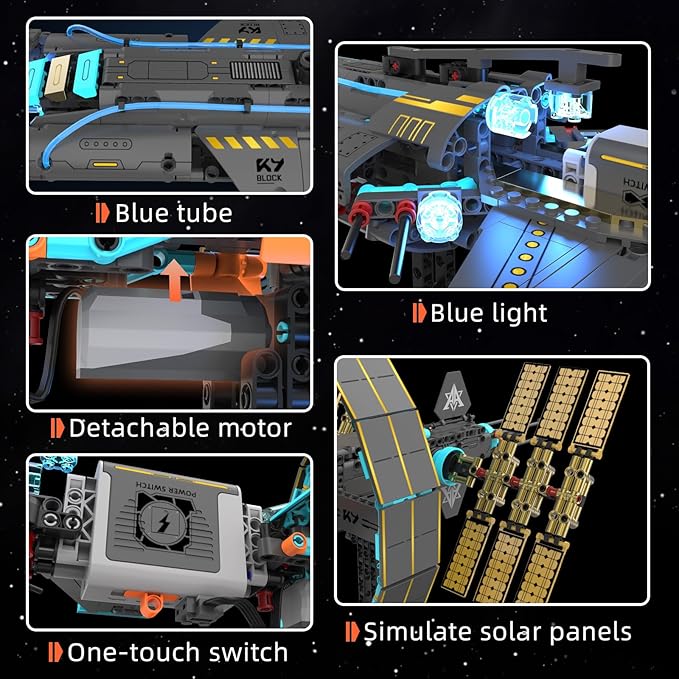 Space Station Spaceship Building Blocks Set with Motor &amp LED Lights Exploration Model Building Kits with Display Stand STEM Engineering Gift for KidsAdults and Space Fans (1471 PCS)