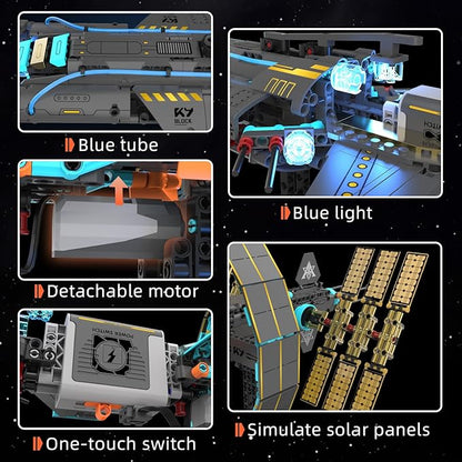Space Station Spaceship Building Blocks Set with Motor &amp LED Lights Exploration Model Building Kits with Display Stand STEM Engineering Gift for KidsAdults and Space Fans (1471 PCS)