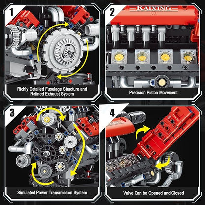 HIGH GODO V8 Engine That Works Visible Car Engine Model Kit with Motor and Lights Build Your Own Car Engine Kit with App Control Kit STEM Toys Gifts for Teens Adults 14+ (660 PCS)