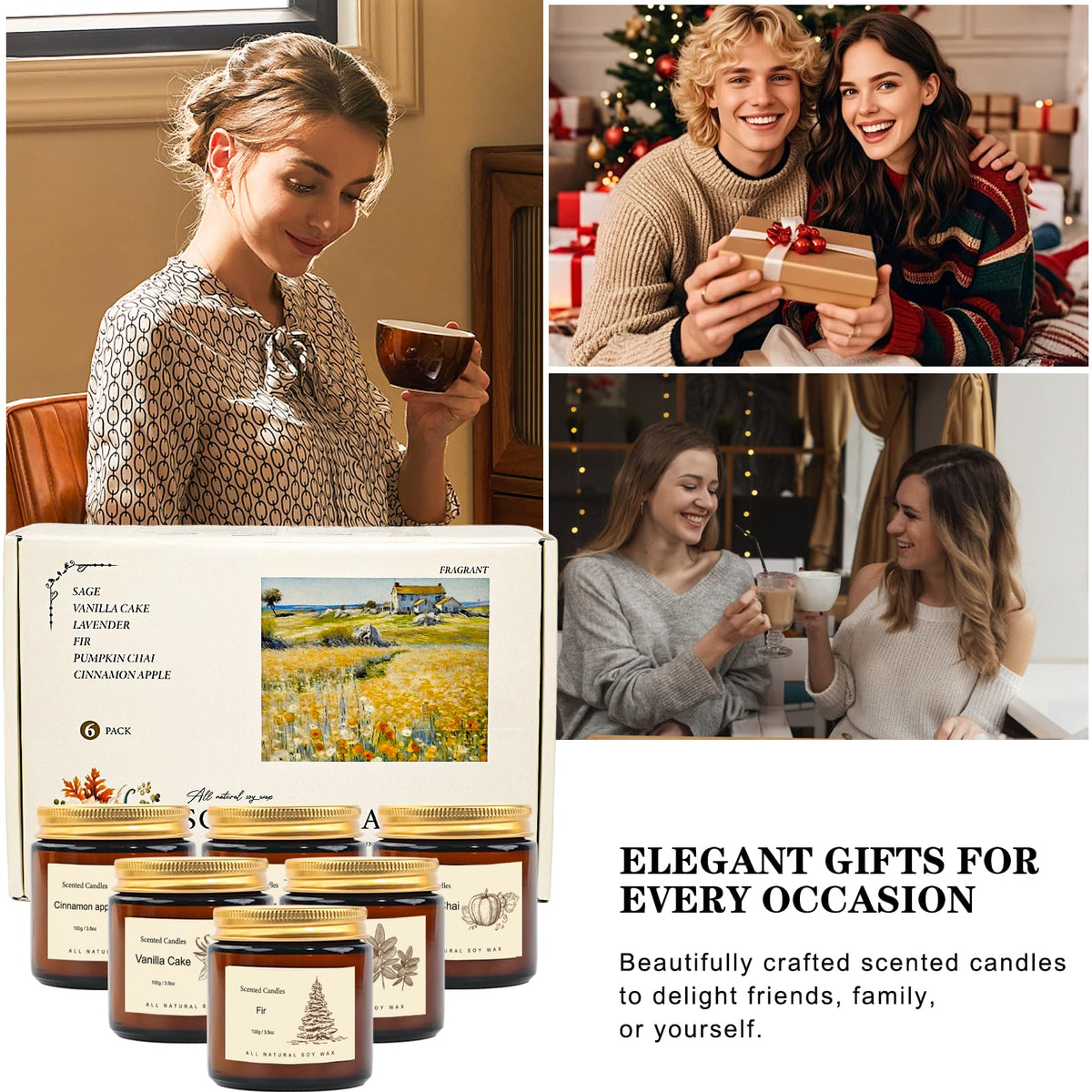Scented Candles Gift Set for Home, 12 Pack Aromatherapy Soy Candles, 6 Fragrance Scents with 2 Gift Boxes, Long Lasting Small Candles for Relaxation, Bathroom Bedroom Office Gifts for Women