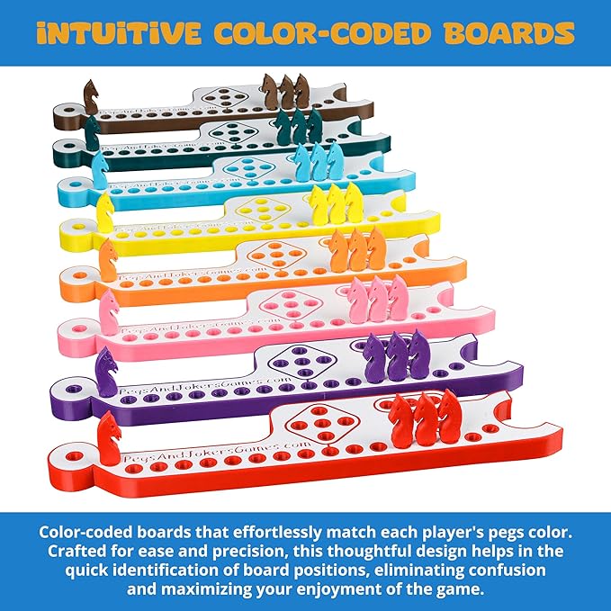 Pegs and Jokers Board Game - Strategic Fun Engaging and Portable - Play with Family and Friends - Easy to Learn - Travel-Friendly - with Horse-Head Peg and Deck of Cards 2-10 Players
