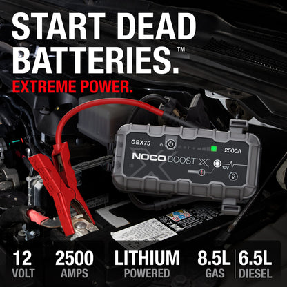 NOCO Boost X GBX75: 2500A UltraSafe Jump Starter – 12V Lithium Battery Booster Pack, Portable Jump Box, Power Bank & Jumper Cables - for 8.5L Gas and 6.5L Diesel Engines