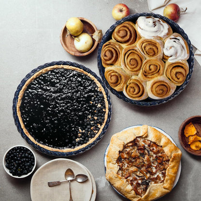 Peohud Ceramic Pie Pans - 10 Inch Deep Fluted Baking Dish | 54 Ounce for Quiche & Pies - Blue