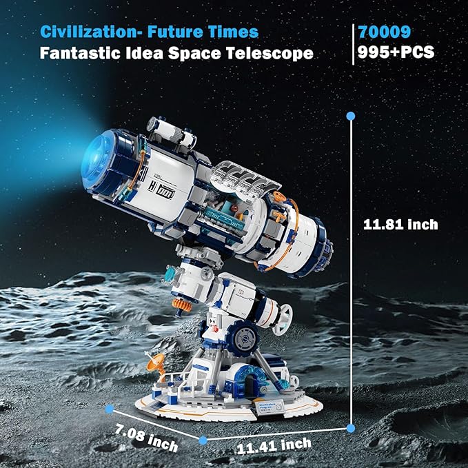 JMBricklayer Space Telescope Building Sets for Adults Cool Space Planet Building Toys with Lights 70009 Space Exploration Telescope Model Kits for Adult Ideal Gift for Space Lovers Kid 14+(995PCS)