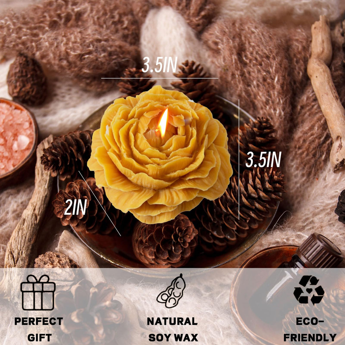 Peony Flower Shape Candles 1 Pack Soy Wax Decorative Candle for Bedroom Home Scented Candle Gift to Friends Family (Orange)