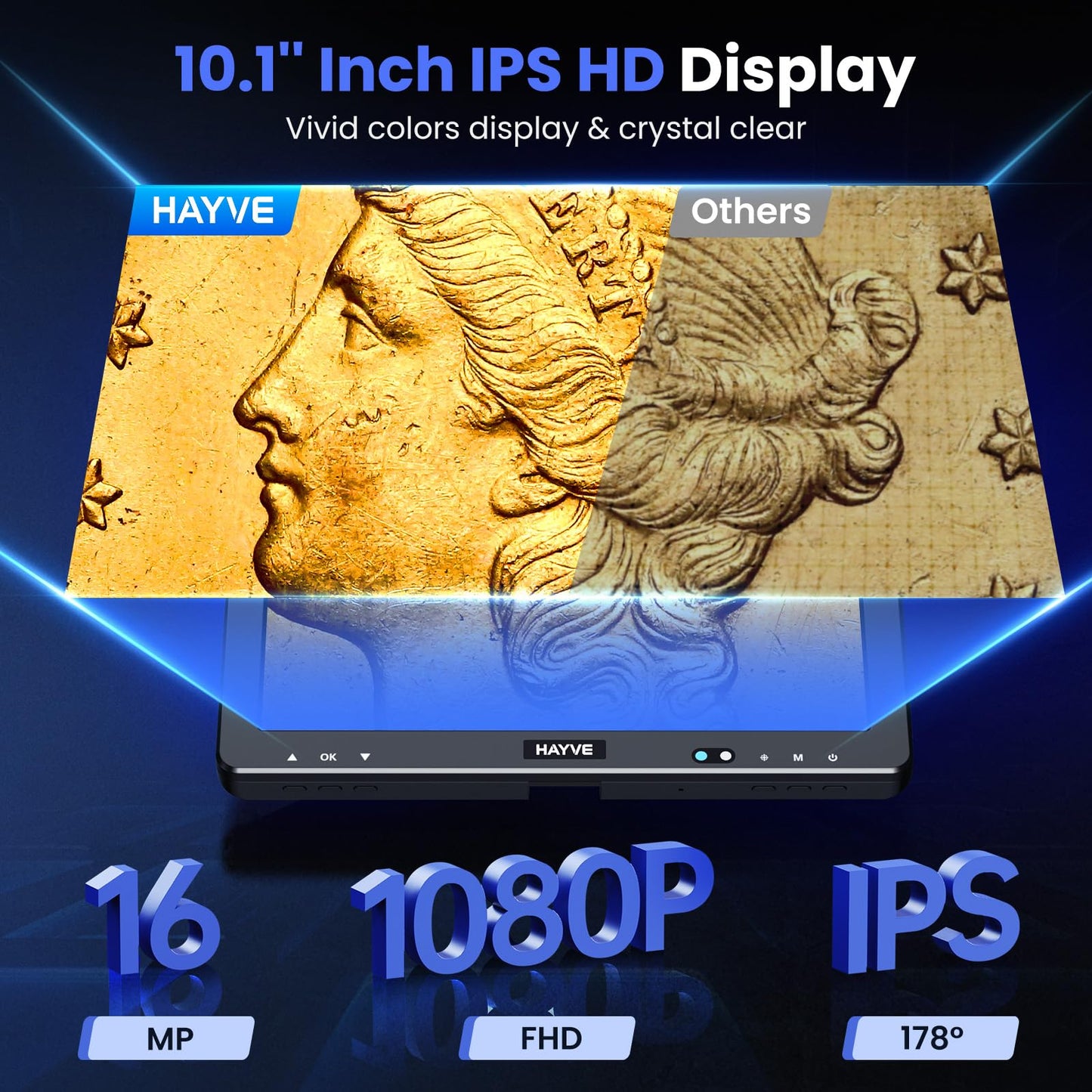 Hayve DM13 10.1 Inch LCD Digital Microscope, 16MP 2000X HD IPS Soldering Microscopes for Adults, Electronics Repair, Coin Microscope Magnifier for Error Coins with Screen, 10 LED Lights