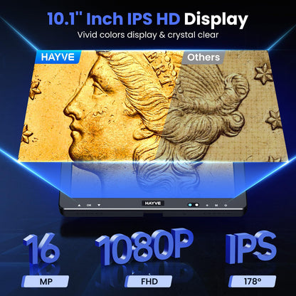 Hayve DM13 10.1 Inch LCD Digital Microscope, 16MP 2000X HD IPS Soldering Microscopes for Adults, Electronics Repair, Coin Microscope Magnifier for Error Coins with Screen, 10 LED Lights