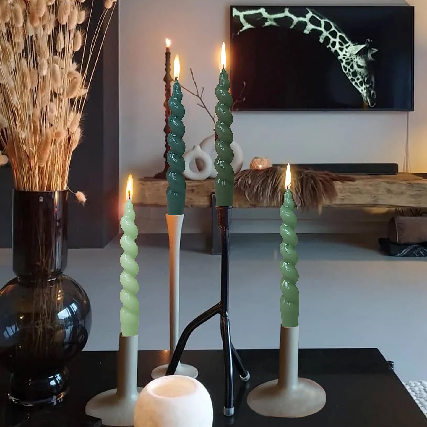 Spiral Taper Candle Twisted Candlesticks Dinner Candles Green Candle Stick Unscented Candles for Home Décor Weddings Festive Seasons Holiday