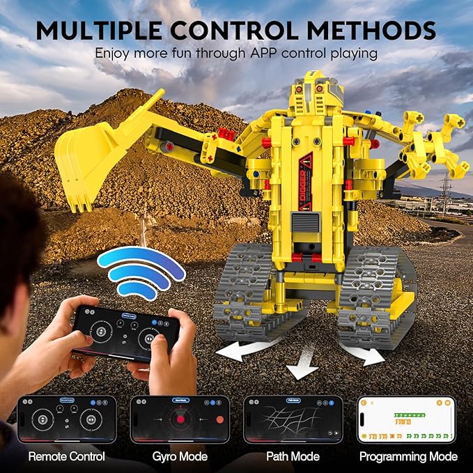 aukfa Excavator Robot Building Toys for Boys STEM Projects for Kids Ages 8-12 Remote &amp APP Control Stem Kits Learning Educational Building Kit Dinosaur Robot Toy Gifts for Boys Girls (555 Pieces