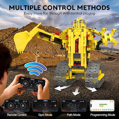aukfa Excavator Robot Building Toys for Boys STEM Projects for Kids Ages 8-12 Remote &amp APP Control Stem Kits Learning Educational Building Kit Dinosaur Robot Toy Gifts for Boys Girls (555 Pieces
