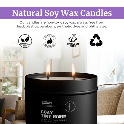 Hidden Candle – Cozy Tiny Home | Vanilla, Lavender & Eucalyptus Scented Candle with Faux Succulent | 10.6oz Soy Wax Refill, Ceramic Vessel | Long-Lasting, Decorative, Gift for Women & Men, Home Décor