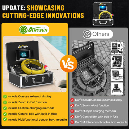 Sewer Camera 100FT, Can Connect External Monitor, Zoom in and Out, IP68 Waterproof, 12 pcs Adjustable Light, Plumbing Snake Cam with DVR Pipe Video Inspection, for Sewer Line, Drain, Duct, Plumbing