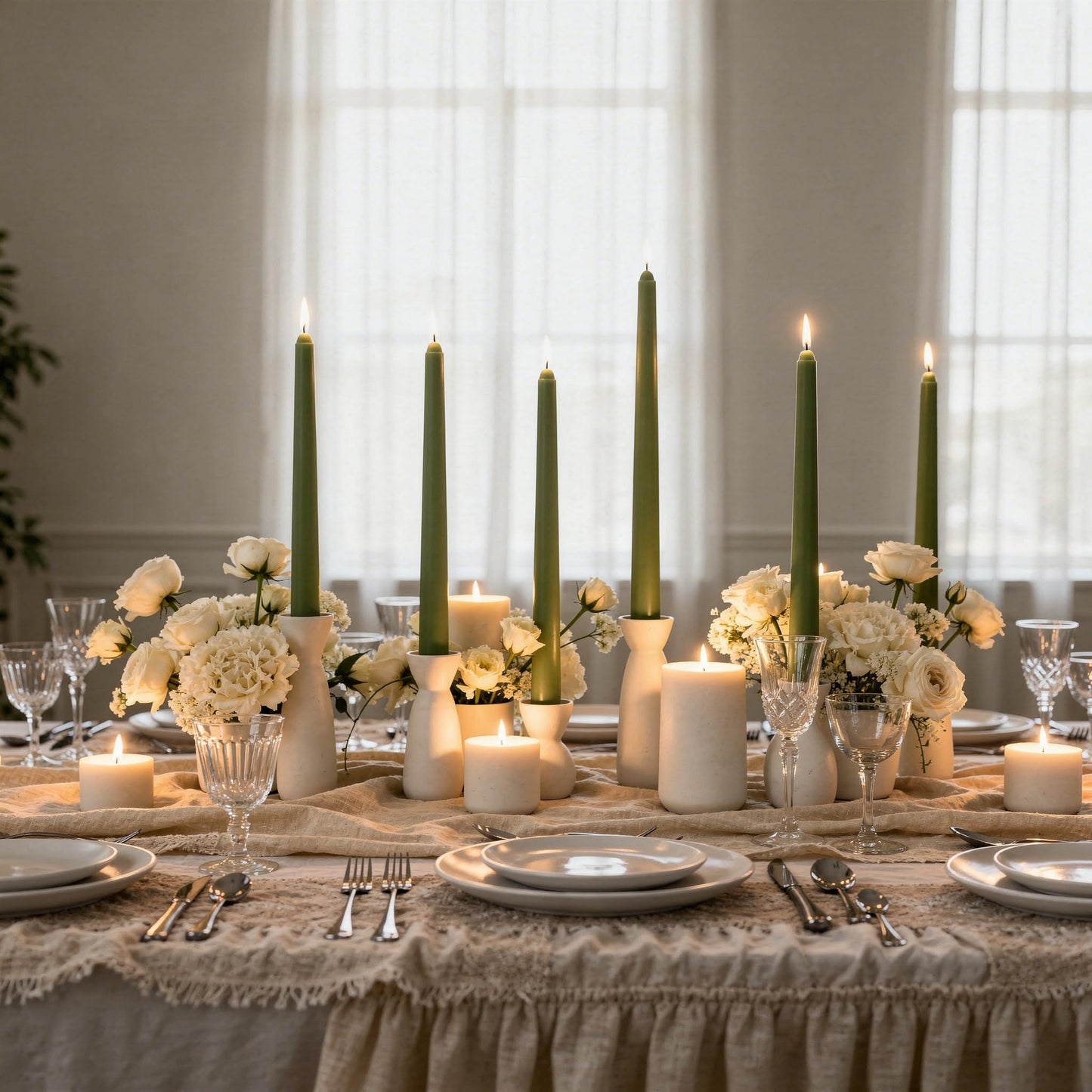 Viyffo Taper Candles, 10 Inch, 4 Pack, Olive Glow – Unscented, Dripless & Smokeless Design, Up to 8 Hour Burn – Long Tall Taper Candlesticks for Wedding, Dinner & Home Decor