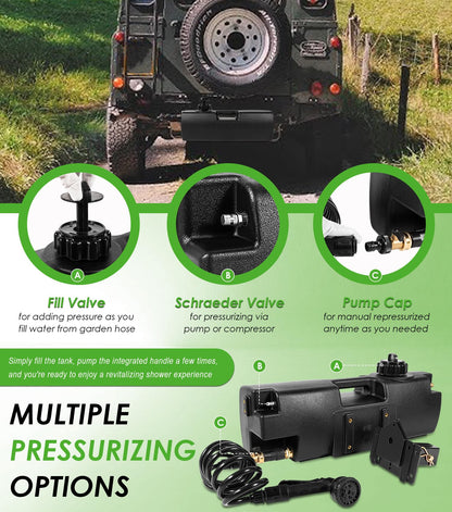 4.0 Gallon Pressurized Water Tank, Portable Camping Shower Water Storage with Spray Hose Bumper Mount or Bed Mount for Pick-up Trucks & Off-Road Vehicles Outdoor Activities Water Supply