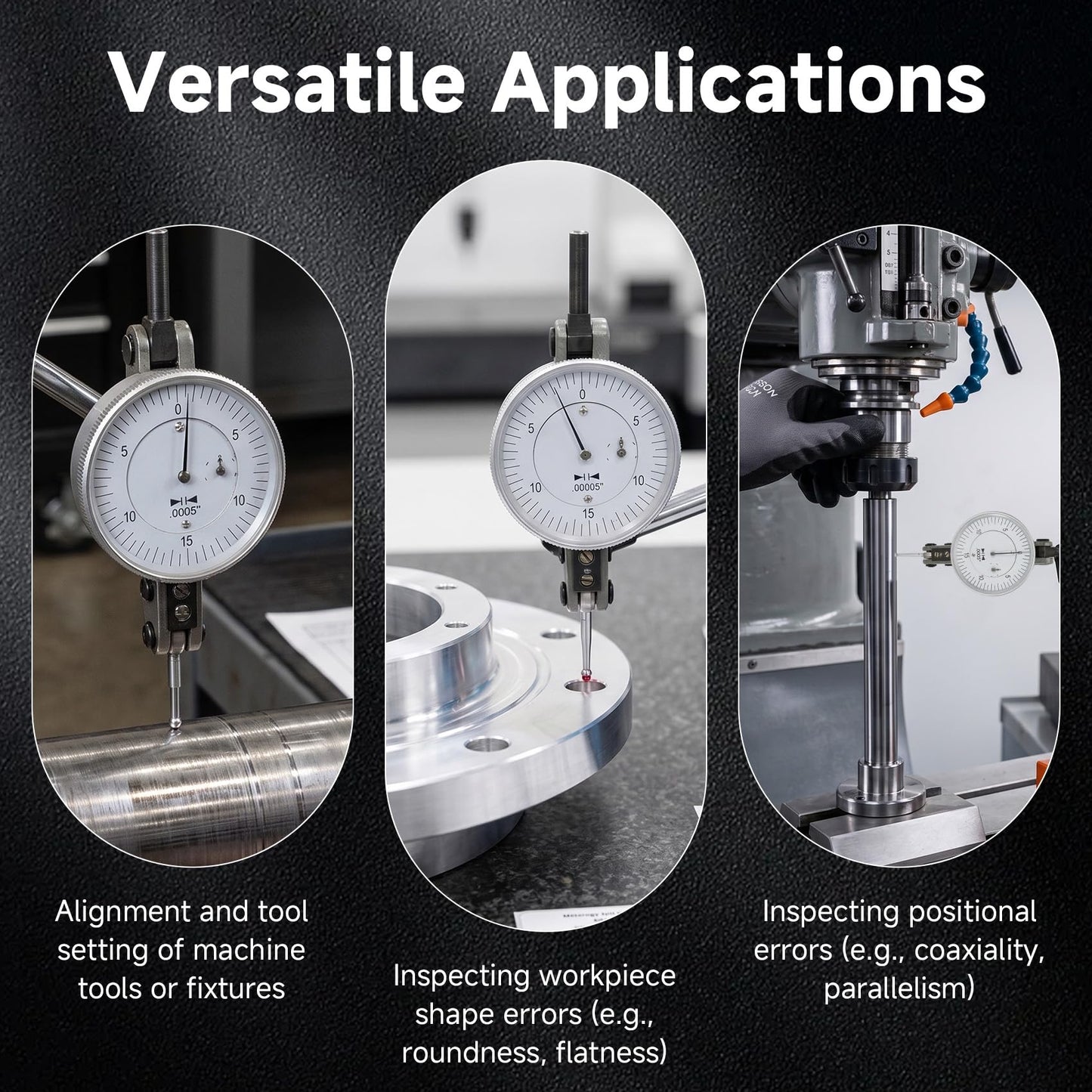 0-0.060"/0.0005" Dial Test Indicator with Dovetail Mount,Two Dovetail Clamps,1.5'' Dial Diameter Horizontal Test Indicator,0-15-0 Dial Reading