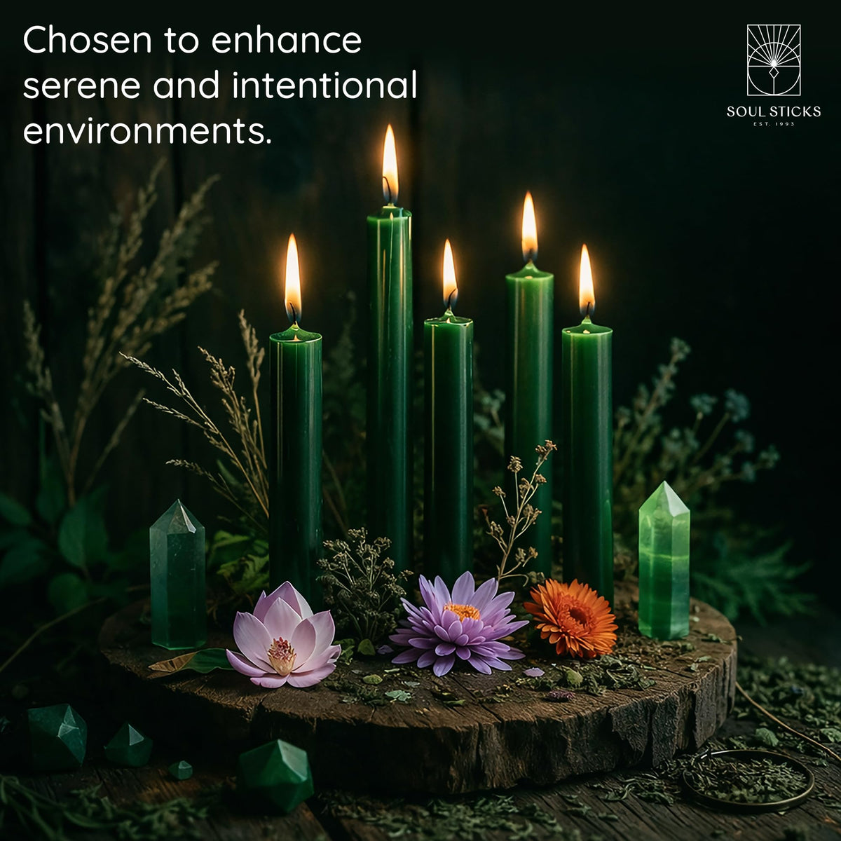 SOUL STICKS Prosperity Magic Spell Chime Taper Candles 20 Pack - Ideal for Altar, Rituals, Ceremonies, Meditation Green Unscented Candle Sticks for Witchcraft Supplies, Wiccan Supplies and Tools
