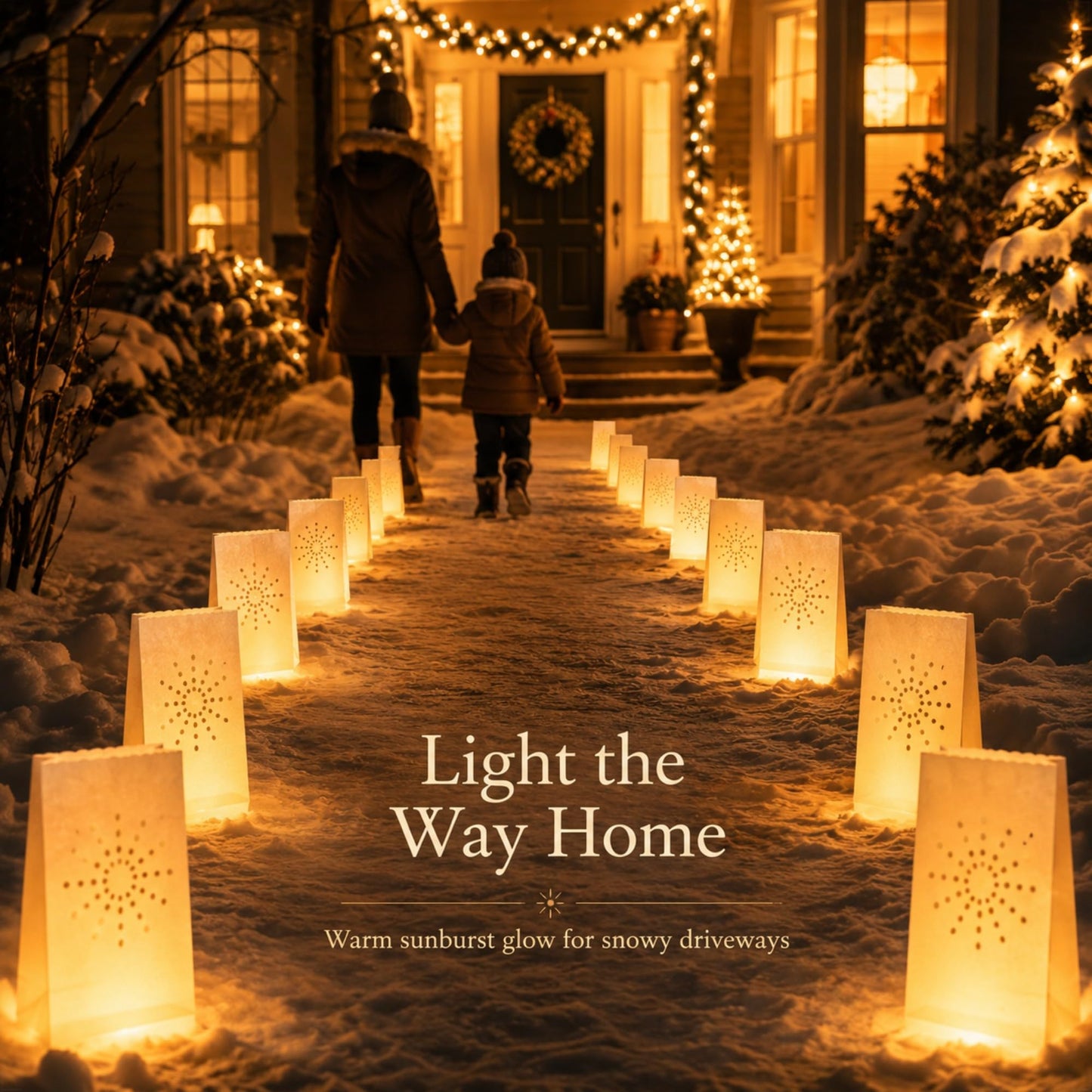 AceList 30 Sunburst Luminary Bags with Flameless Candles & Batteries - Reusable Outdoor Luminaries for Christmas Driveway, Walkway & Party - Moisture-Resistant Coated Paper Lanterns Set