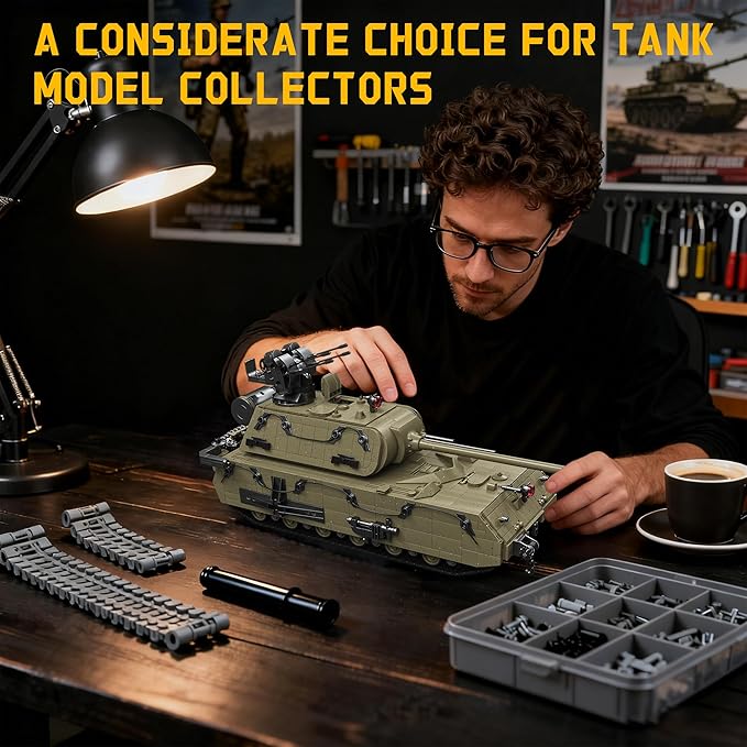WW2 Panzer VIII Maus Tank Building Sets for Adults Army Military Vehicles Collectible Model for Home Decor (Olive Green)