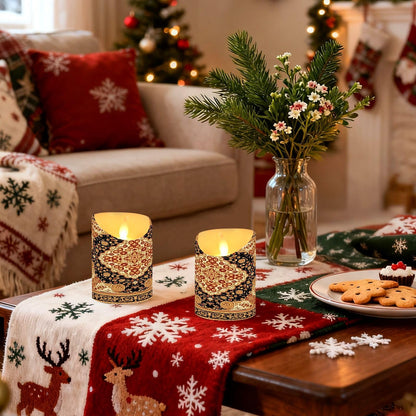 Gravopti Oriental Medallion 2 Pack Flameless LED Pillar Candles with Remote & Timer, Battery Operated, Flickering Wax Candle for Wedding, Romantic Home & Party Decor