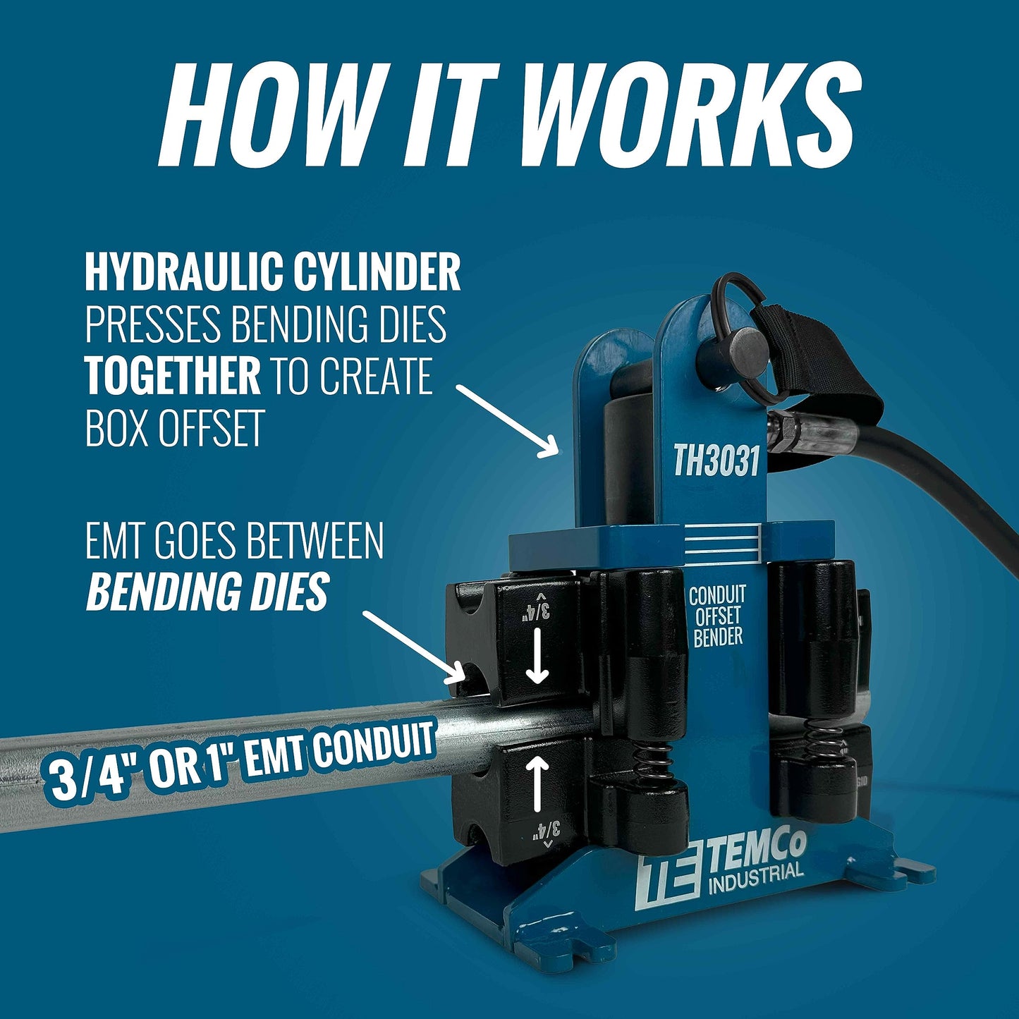 TEMCo TH3031 Dual Size Hydraulic Conduit Offset Bender Both 1" & 3/4" EMT