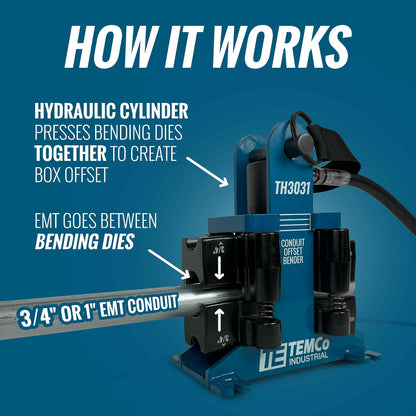 TEMCo TH3031 Dual Size Hydraulic Conduit Offset Bender Both 1" & 3/4" EMT
