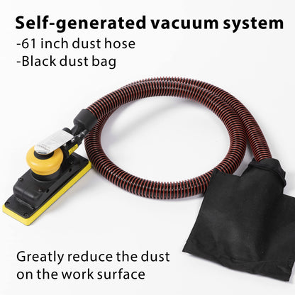 2-3/4" x 8" Dust-free Air Orbital Sander, 70 mm x 198 mm 1/8 in Orbit, 10,000 Max OPM Dust Bag Style with Extra Hook-Loop Pad and 15pcs (80/120/180/320/400) mesh sandpapers